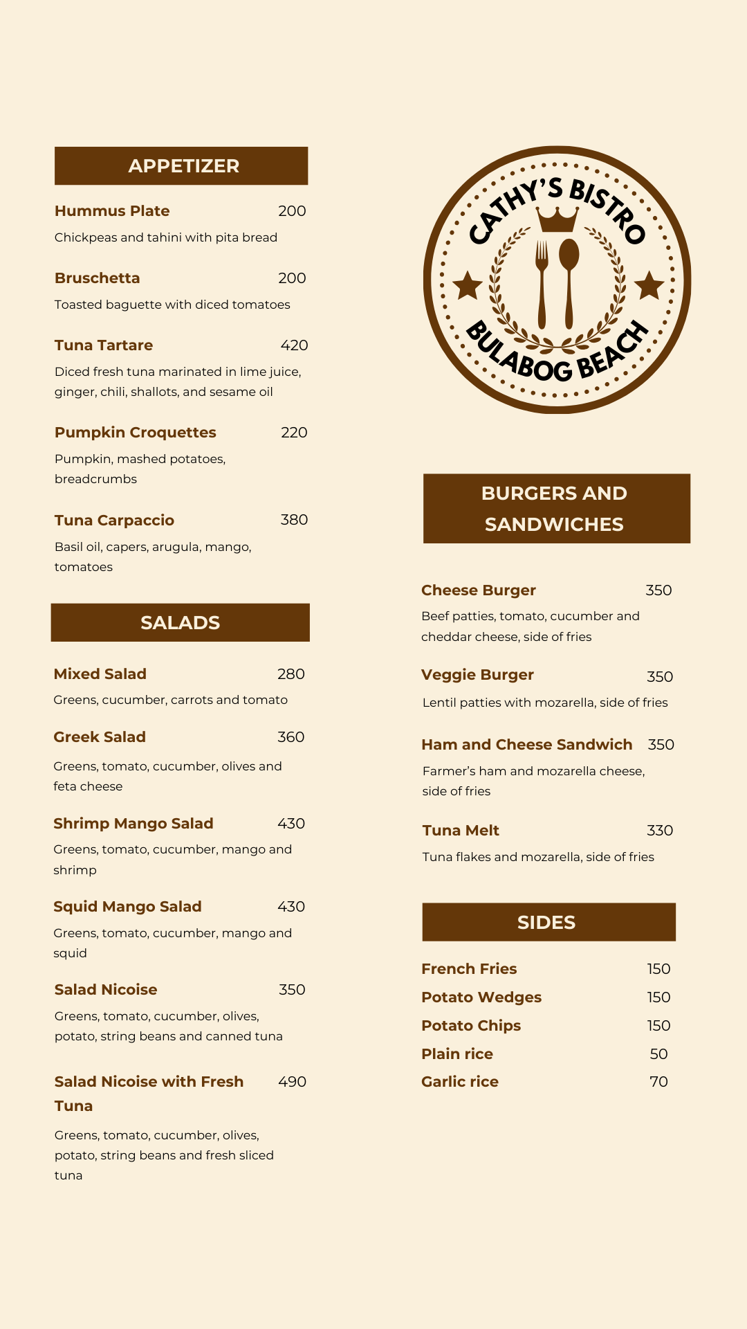 menu restaurant boracay